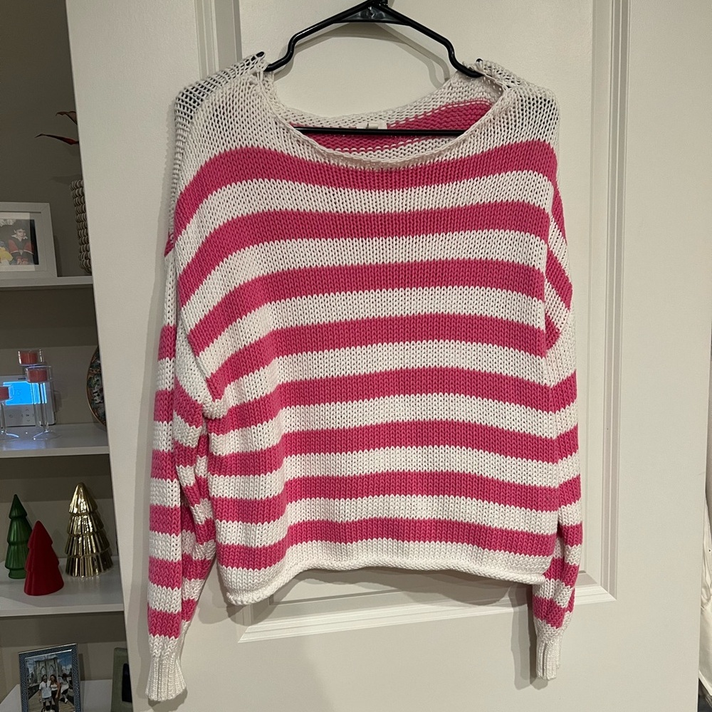 Aerie Pink and White Stripe Sweater